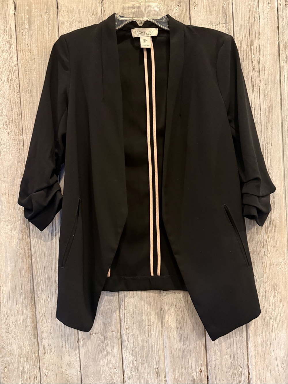 Rachel Black Open-Front Blazer with Rolled 3/4 Sleeves